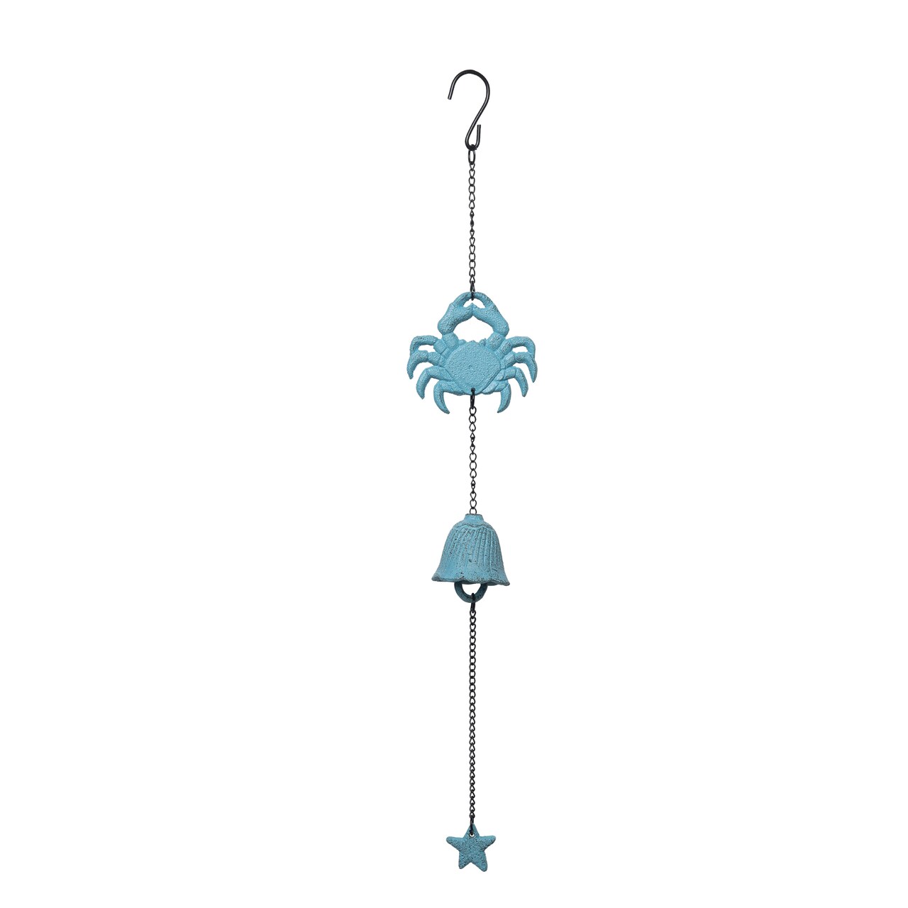 Coastal Themed Blue Crab with Bell and Starfish Accents Iron Wind Chime, 17.91 in,